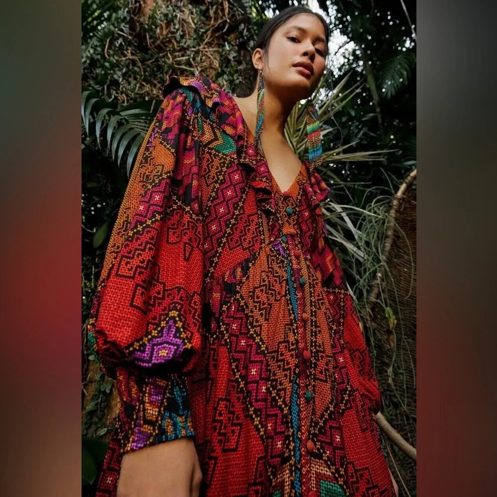 Farm Rio Yawanawa Stripes Ankle Dress - Picture 6 of 10